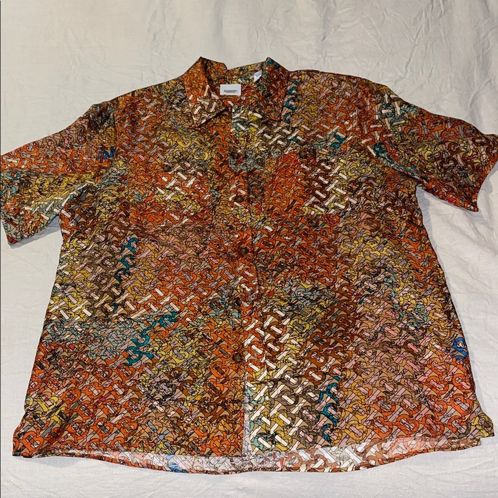 Burberry Monogram Map Print Silk Shirt Bright Orange/Multi